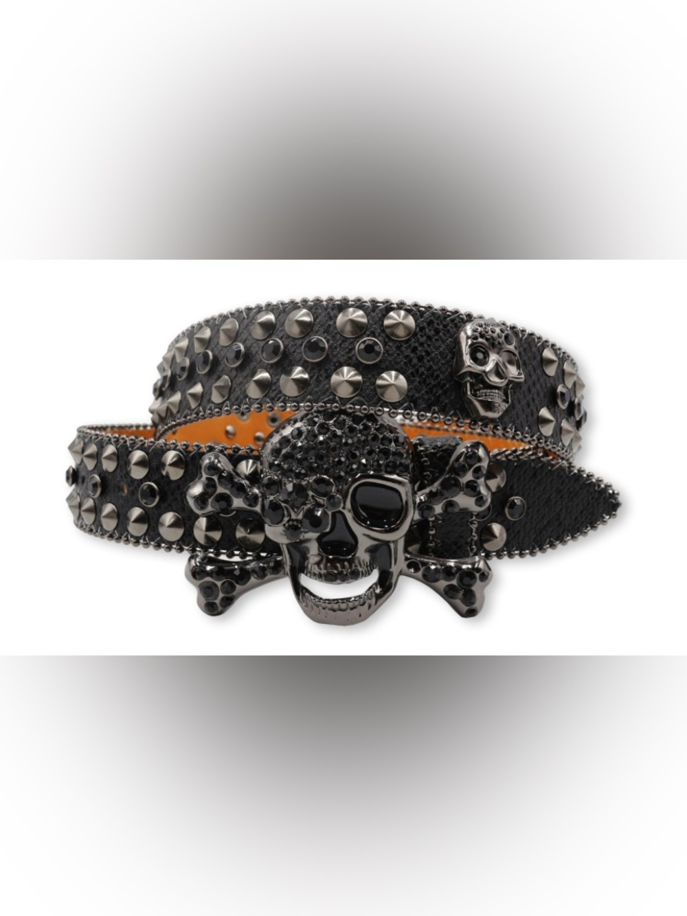 New Y2K/ Gothic/ Whimsygoth Black Studded Skull Buckle Rhinestone Belt- Unisex